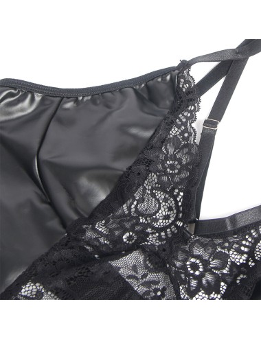 SUBBLIME - 957537 ABITO IN PELLE CON PIZZO FLOREALE NERO L/XL