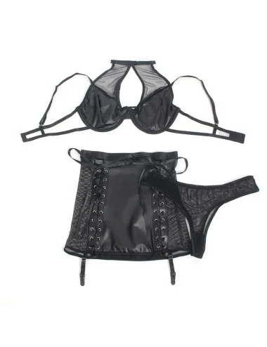 SUBBLIME - 957582 SET REGGISENO E GONNA IN PELLE NERO S/M
