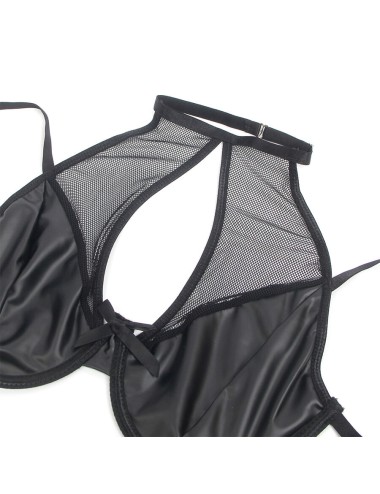 SUBBLIME - 957599 SET REGGISENO E GONNA IN PELLE NERO L/XL