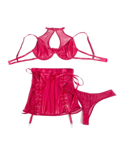 SUBBLIME - 957612 COMPLETO REGGISENO E GONNA IN PELLE ROSSO L/XL
