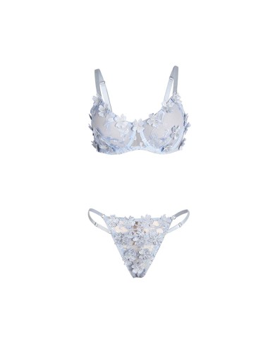SUBBLIME - 957629 COMPLETO REGGISENO E SLIP RICAMATI A FIORI AZZURRO CIELO S/M