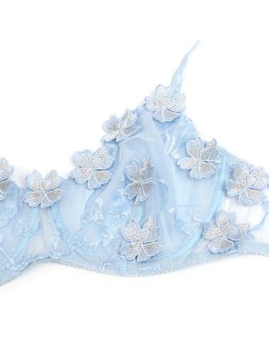 SUBBLIME - 957629 COMPLETO REGGISENO E SLIP RICAMATI A FIORI AZZURRO CIELO S/M