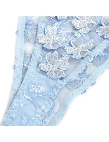 SUBBLIME - 957629 COMPLETO REGGISENO E SLIP RICAMATI A FIORI AZZURRO CIELO S/M
