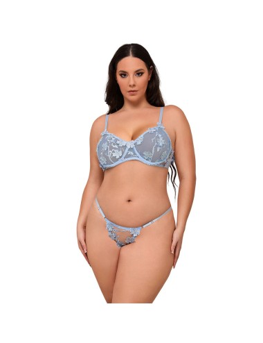 SUBBLIME - 957636 COMPLETO REGGISENO E SLIP RICAMATI A FIORI AZZURRO CIELO L/XL