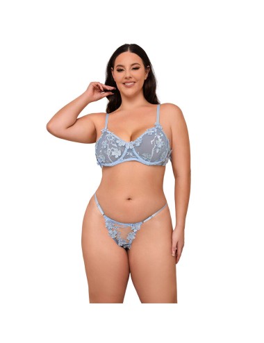 SUBBLIME - 957636 COMPLETO REGGISENO E SLIP RICAMATI A FIORI AZZURRO CIELO L/XL