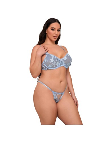 SUBBLIME - 957636 COMPLETO REGGISENO E SLIP RICAMATI A FIORI AZZURRO CIELO L/XL