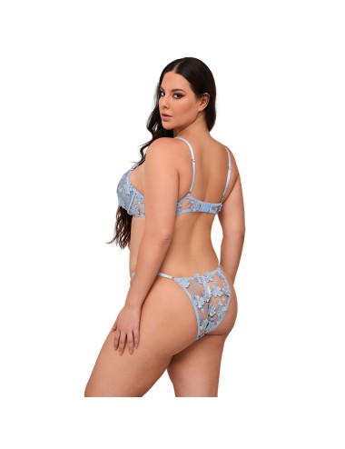 SUBBLIME - 957636 COMPLETO REGGISENO E SLIP RICAMATI A FIORI AZZURRO CIELO L/XL