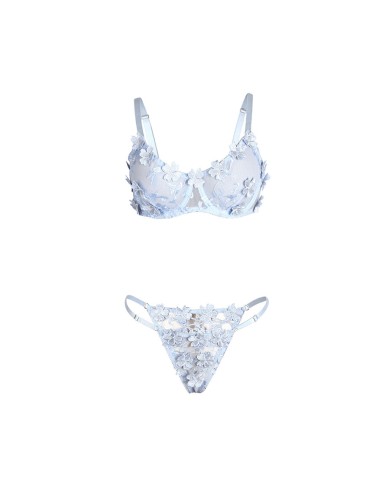 SUBBLIME - 957636 COMPLETO REGGISENO E SLIP RICAMATI A FIORI AZZURRO CIELO L/XL