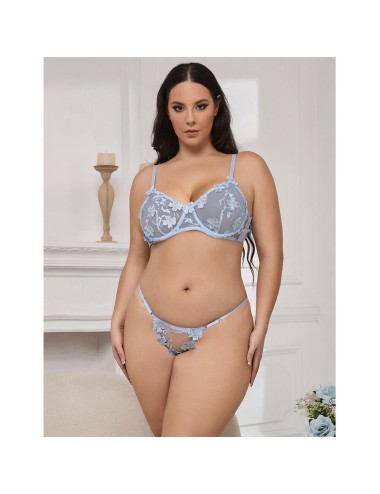 SUBBLIME - 957636 COMPLETO REGGISENO E SLIP RICAMATI A FIORI AZZURRO CIELO L/XL