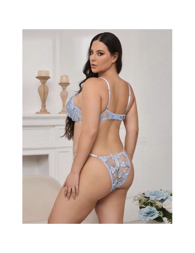 SUBBLIME - 957636 COMPLETO REGGISENO E SLIP RICAMATI A FIORI AZZURRO CIELO L/XL