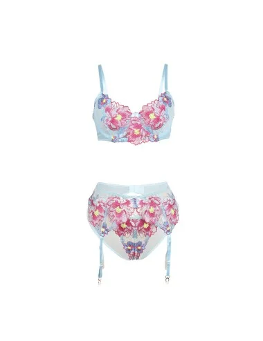 SUBBLIME - 957643 SET REGGISENO E CINTURA RICAMO FIORI ROSA S/M