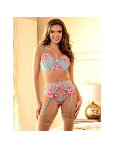 SUBBLIME - 957643 SET REGGISENO E CINTURA RICAMO FIORI ROSA S/M