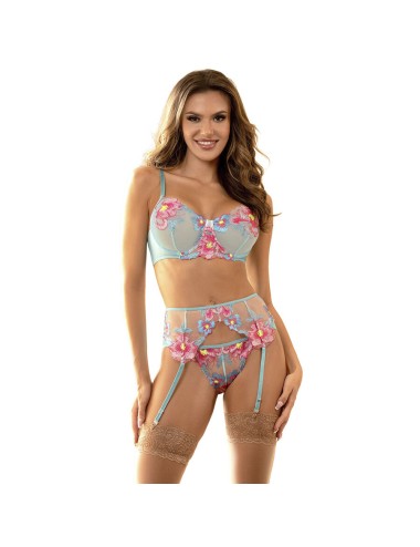 SUBBLIME - 957650 SET REGGISENO E CINTURA RICAMO FIORI ROSA L/XL