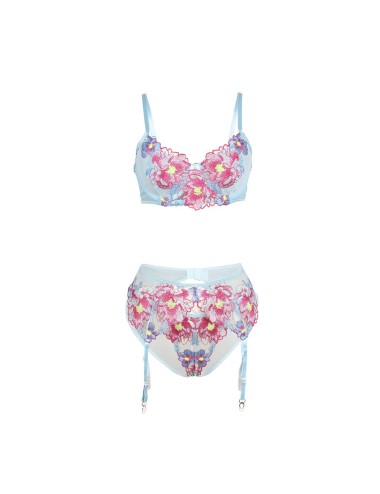 SUBBLIME - 957650 SET REGGISENO E CINTURA RICAMO FIORI ROSA L/XL