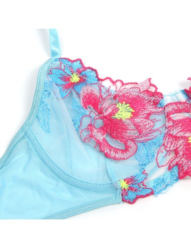 SUBBLIME - 957650 SET REGGISENO E CINTURA RICAMO FIORI ROSA L/XL