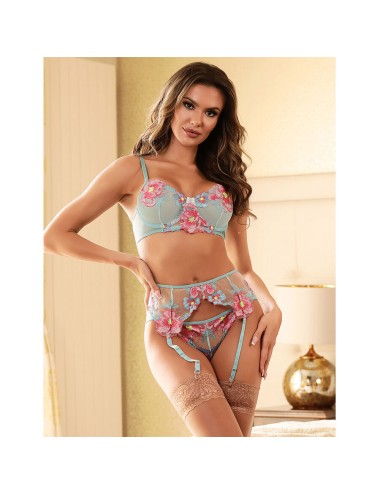 SUBBLIME - 957650 SET REGGISENO E CINTURA RICAMO FIORI ROSA L/XL