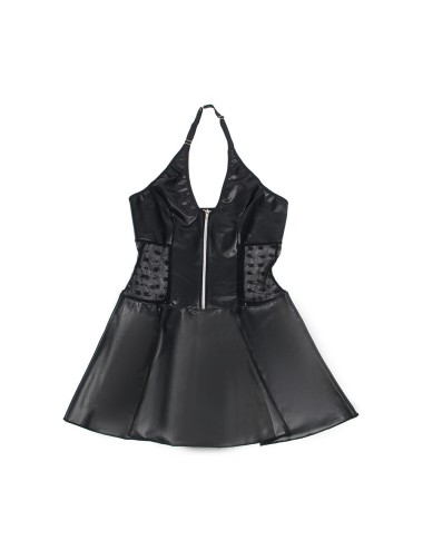 SUBBLIME - 957711 ABITO IN PELLE CON ZIP E PIZZO NERO L/XL