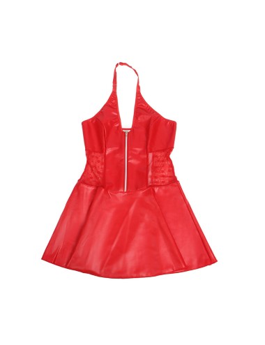 SUBBLIME - 957728 ABITO IN PELLE CON ZIP E PIZZO ROSSO S/M