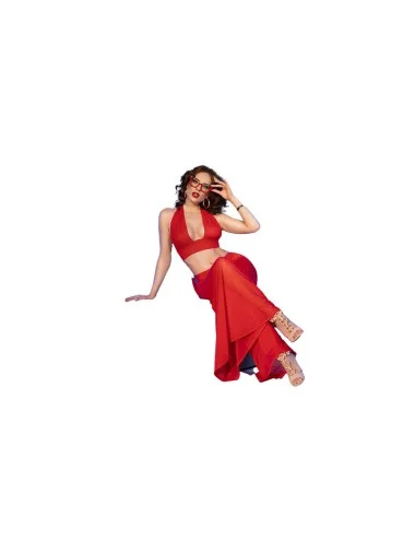 CHILIROSE - CR 4857 SET TOP E PANTALONI ROSSI TAGLIA L