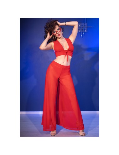 CHILIROSE - CR 4857 SET TOP E PANTALONI ROSSI TAGLIA L