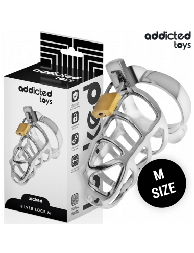 ADDICTED TOYS LOCKED - GABBIA PER PENE CON SERRATURA IN ARGENTO TAGLIA M