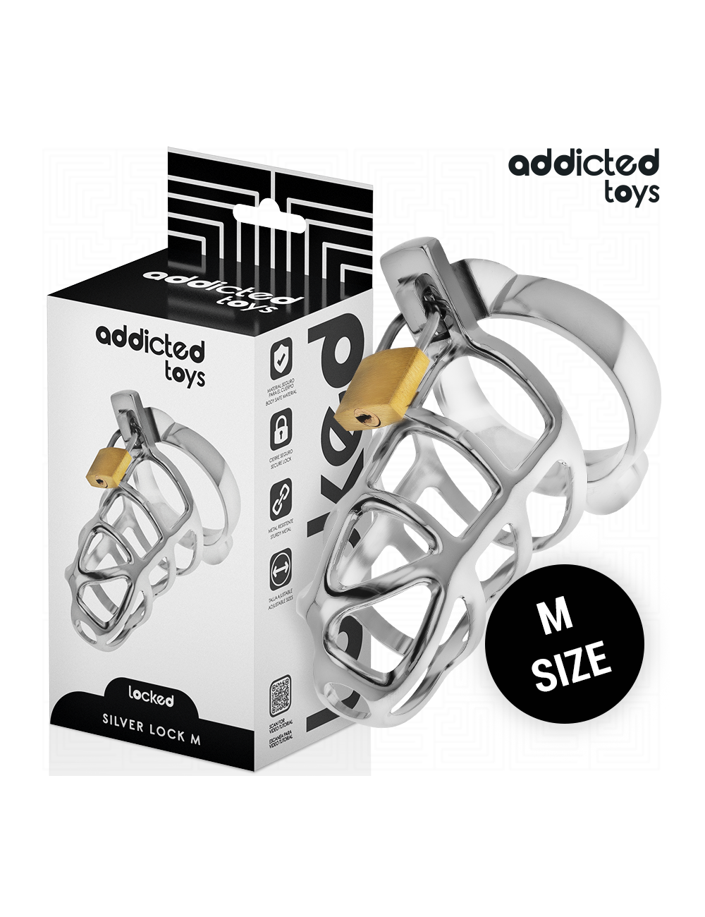 ADDICTED TOYS LOCKED - GABBIA PER PENE CON SERRATURA IN ARGENTO TAGLIA M ADDICTED TOYS LOCKED - GABBIA PER PENE CON SERRATURA IN ARGENTO TAGLIA M