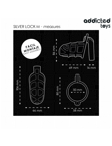 ADDICTED TOYS LOCKED - GABBIA PER PENE CON SERRATURA IN ARGENTO TAGLIA M