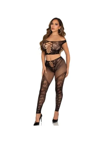 LEG AVENUE - CROP TOP E LEGGING A RETE CON SPALLE SCOPERTE NERO
