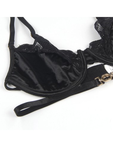 SUBBLIME - SET 3 PEZZI REGGISENO + PERIZOMA + GIARRETTIERA IN PIZZO NERO L/XL