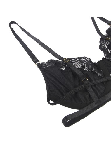 SUBBLIME - SET 3 PEZZI REGGISENO + PERIZOMA + GIARRETTIERA IN PIZZO NERO L/XL