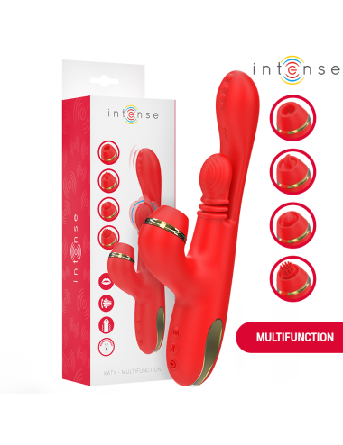 INTENSE - KATY STIMOLATORE CLITORIDEO MULTIFUNZIONE 4 TESTINE INTERCAMBIABILI ROSSO