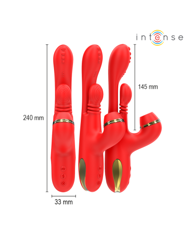 INTENSE - KATY STIMOLATORE CLITORIDEO MULTIFUNZIONE 4 TESTINE INTERCAMBIABILI ROSSO