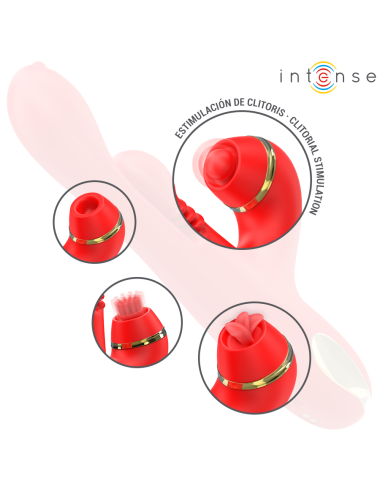 INTENSE - KATY STIMOLATORE CLITORIDEO MULTIFUNZIONE 4 TESTINE INTERCAMBIABILI ROSSO