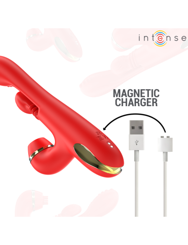 INTENSE - KATY STIMOLATORE CLITORIDEO MULTIFUNZIONE 4 TESTINE INTERCAMBIABILI ROSSO
