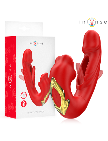 INTENSE - NATHY DOPPIO VIBRATORE CON BOCCA STIMOLANTE MULTIFUNZIONE ROSSO