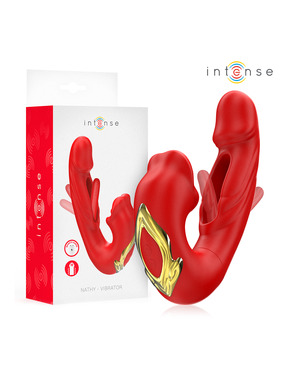 INTENSE - NATHY DOPPIO VIBRATORE CON BOCCA STIMOLANTE MULTIFUNZIONE ROSSO INTENSE - NATHY DOPPIO VIBRATORE CON BOCCA STIMOLANTE MULTIFUNZIONE ROSSO