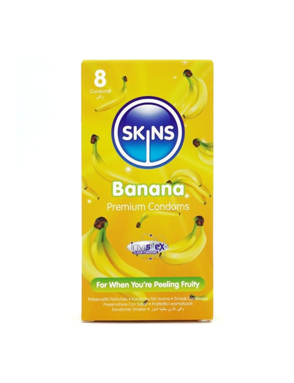 SKINS - PRESERVATIVI BANANA PREMIUM CONFEZIONE DA 8 SKINS - PRESERVATIVI BANANA PREMIUM CONFEZIONE DA 8
