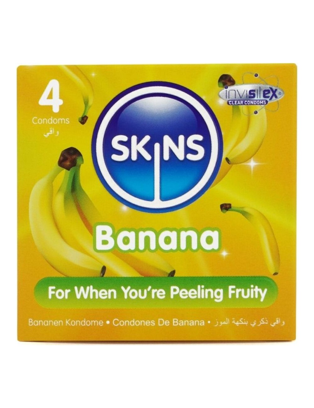 SKINS - PRESERVATIVI BANANA PREMIUM CONFEZIONE DA 4 SKINS - PRESERVATIVI BANANA PREMIUM CONFEZIONE DA 4
