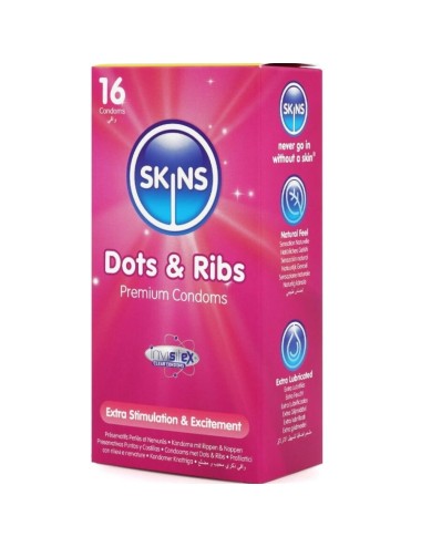 SKINS - DOTS & RIBS PREMIUM CONDOMS CONFEZIONE DA 16