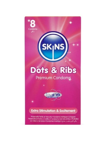 SKINS - DOTS & RIBS PREMIUM CONDOMS CONFEZIONE DA 8