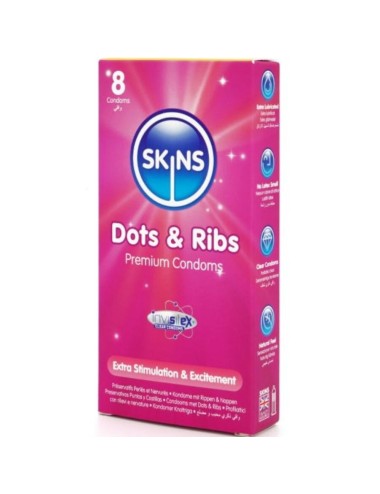 SKINS - DOTS & RIBS PREMIUM CONDOMS CONFEZIONE DA 8
