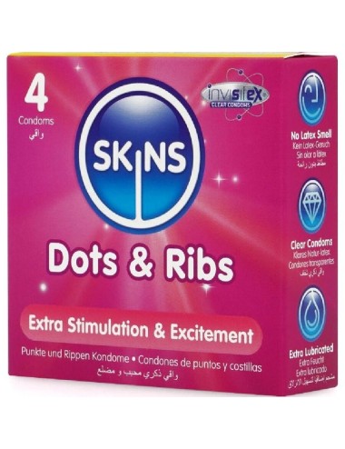SKINS - DOTS & RIBS PREMIUM CONDOMS CONFEZIONE DA 4
