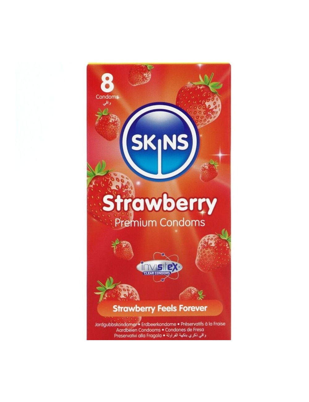SKINS - PRESERVATIVI PREMIUM ALLA FRAGOLA CONFEZIONE DA 8 SKINS - PRESERVATIVI PREMIUM ALLA FRAGOLA CONFEZIONE DA 8