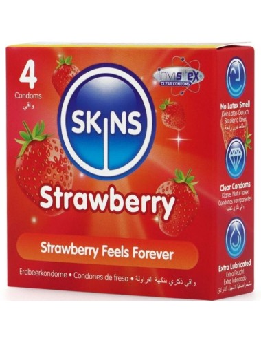SKINS - PRESERVATIVI PREMIUM ALLA FRAGOLA CONFEZIONE DA 4