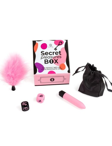 SECRET PLAY - PLEASURES BOX PER COPPIE: DADI + PROIETTILE VIBRANTE + PENNA CON PIUMA