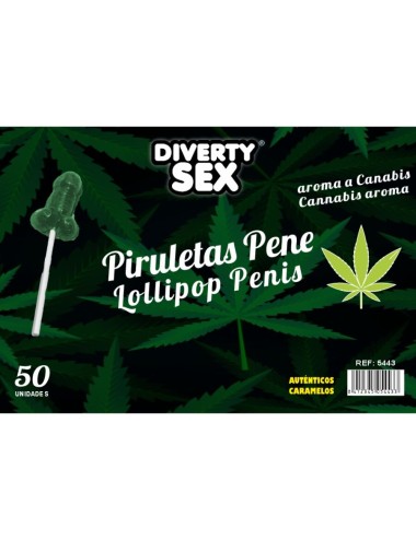 DIABLO GOLOSO - 50 LECCA-LECCA A FORMA DI PENE AROMA DI CANNABIS