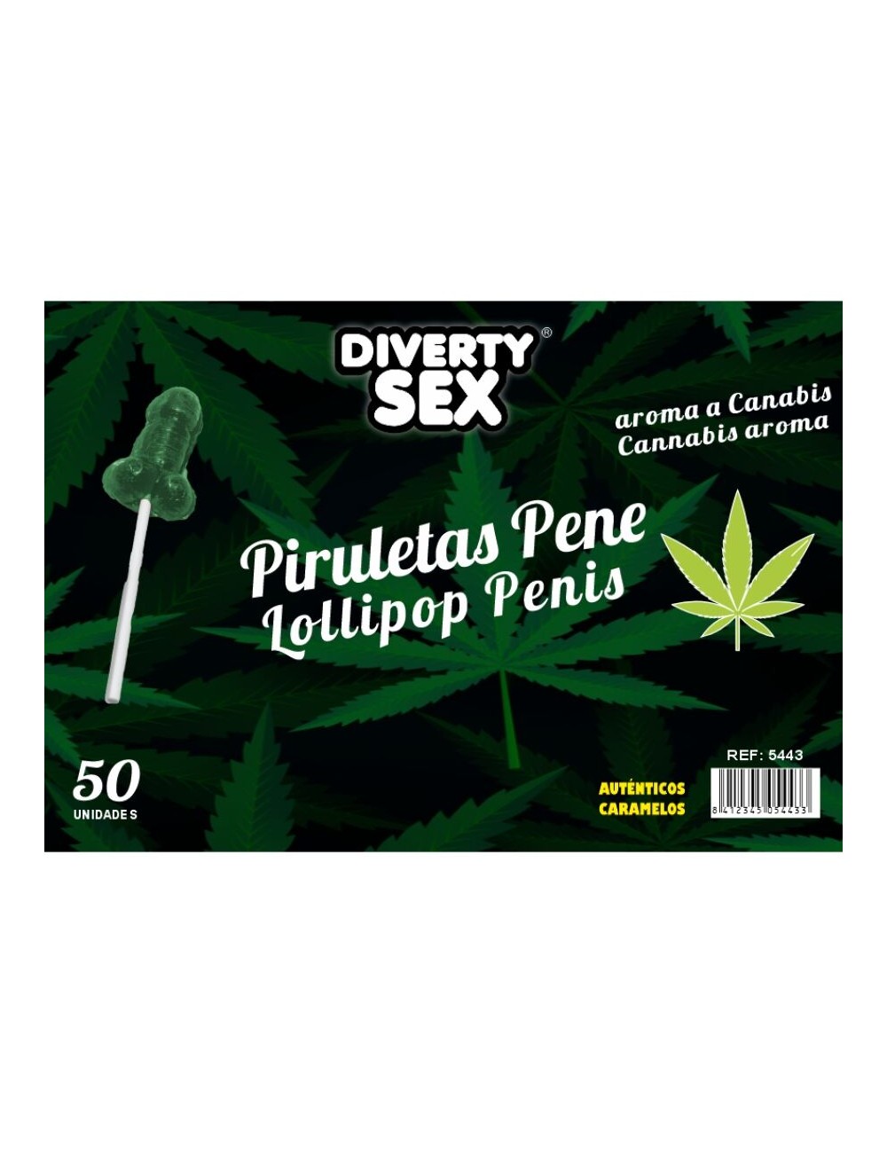 DIABLO GOLOSO - 50 LECCA-LECCA A FORMA DI PENE AROMA DI CANNABIS