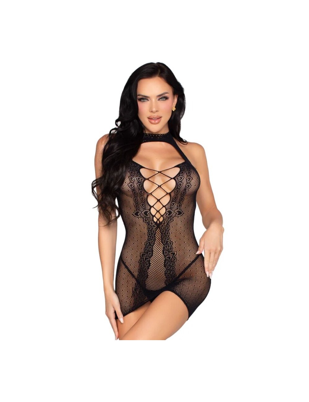 LEG AVENUE - 81675 MINI ABITO CON SCOLLO A V NERO - TAGLIA UNICA