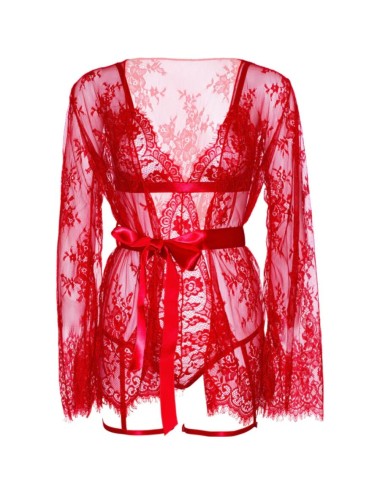 LEG AVENUE - 86123 SET VESTAGLIA TEDDY + GIARRETTIERA ROSSO TAGLIA M