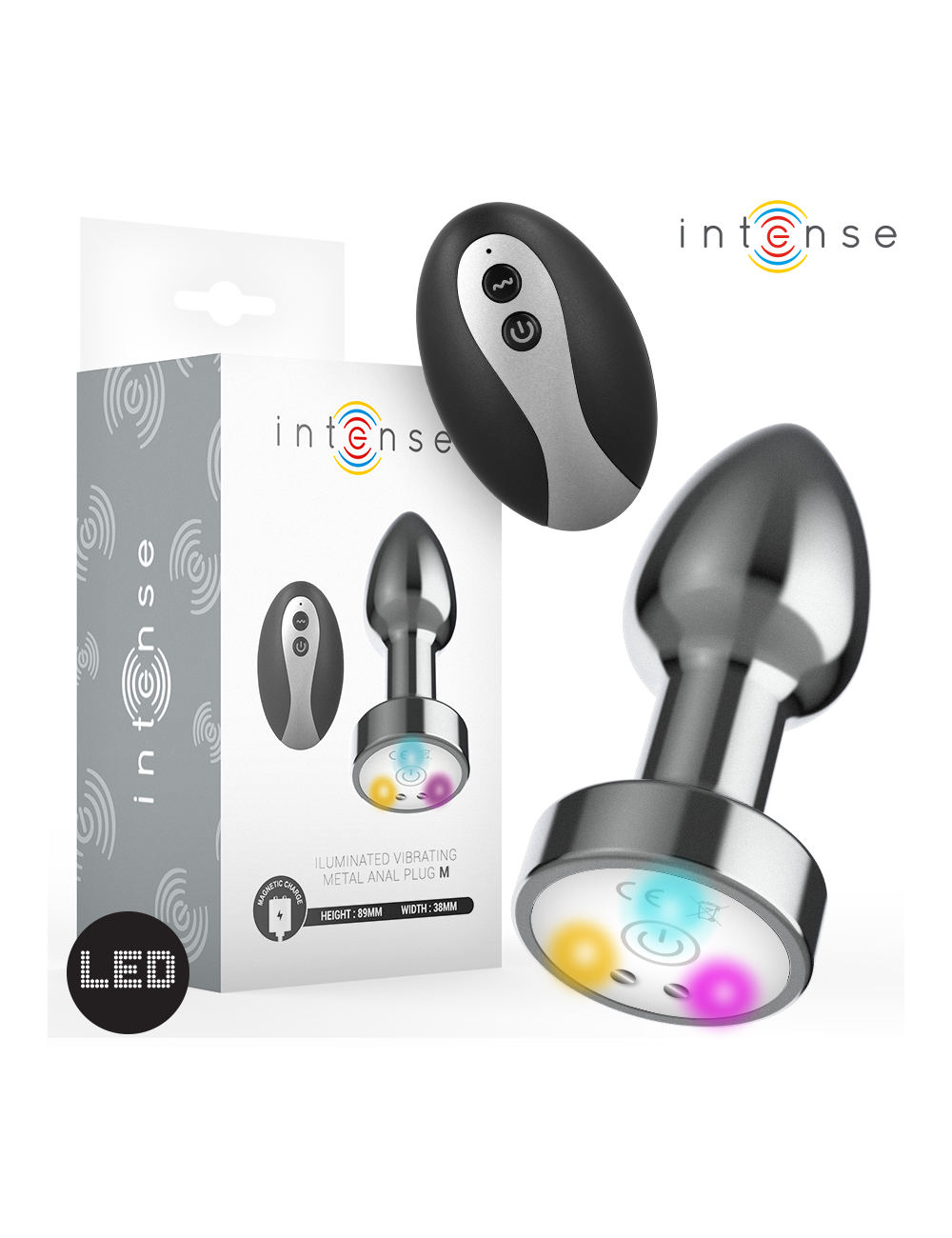 INTENSE - PLUG ANALE VIBRANTE IN METALLO CON LUCI LED E TELECOMANDO - TAGLIA M